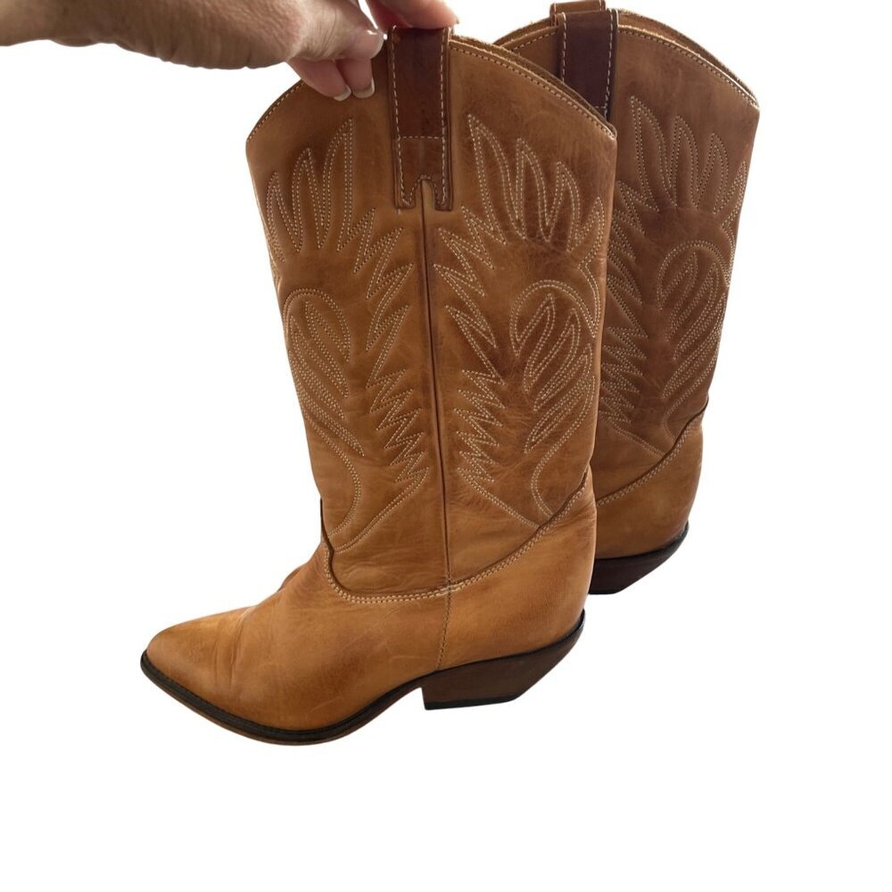 Zodiac Vintage Womens Boot Size 6 Tan Two Tone Embroidered Cowboy USA - Picture 8 of 13